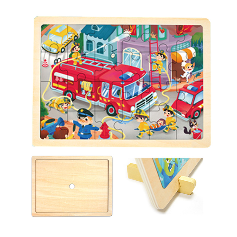 24PCS Fire Rescue Wooden Frame Puzzle 