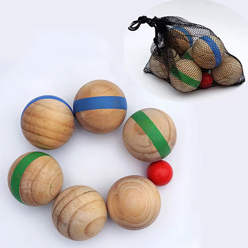 Wooden Bocce Ball with carring base